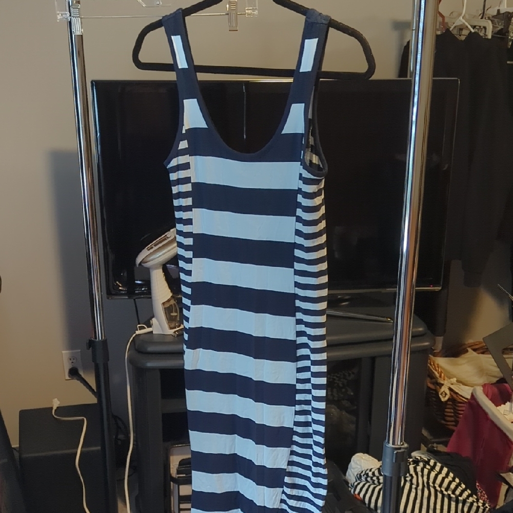 French Connection Navy and White Striped Maxi Dress